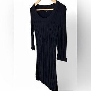 Spense Women’s Black Ribbed Preppy Classic Knit  Normcore Midi Dress Medium